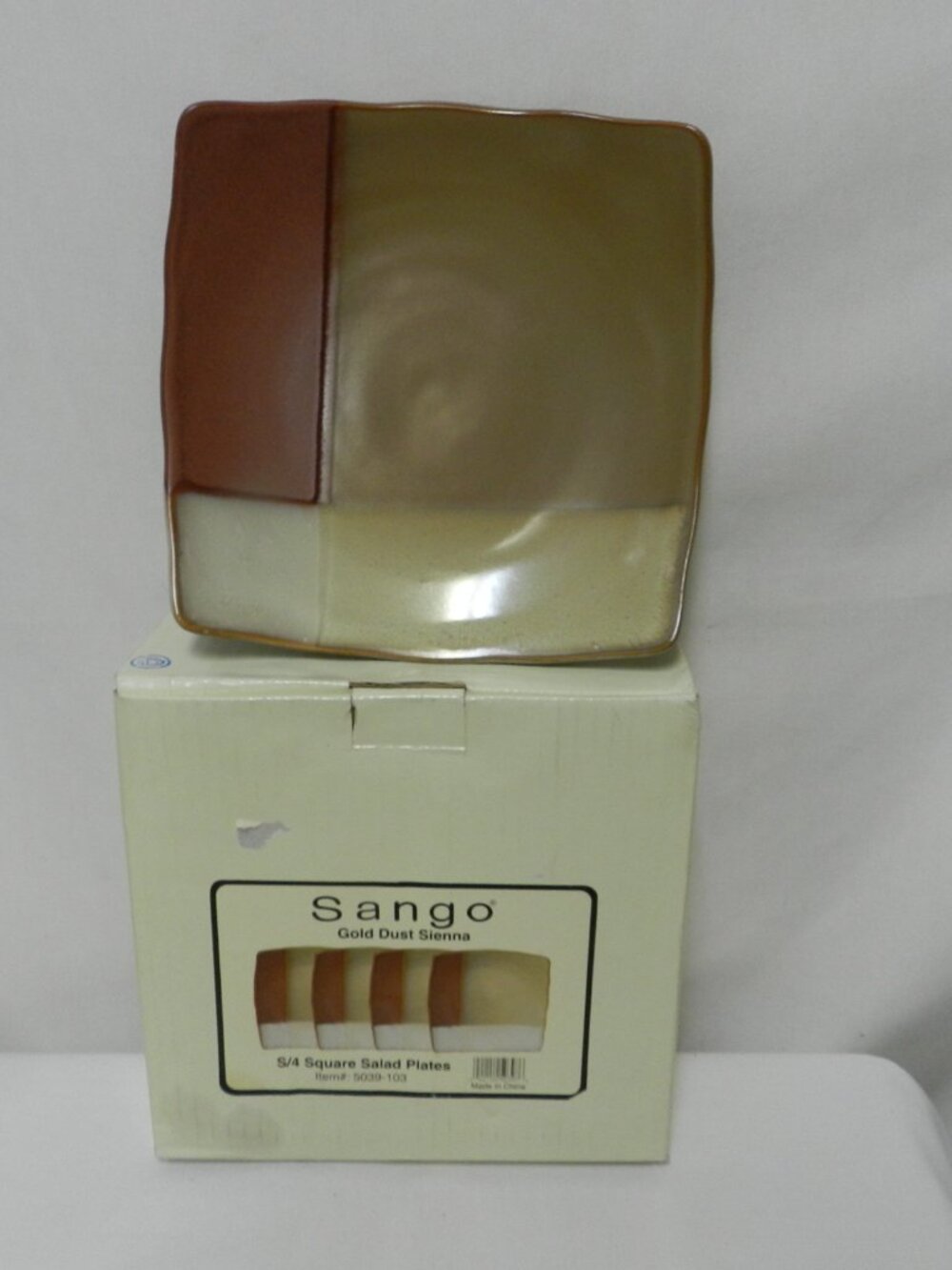 Sango Square salad snack side dessert Plate Gold Dust Sienna Set 4 NEW NIB